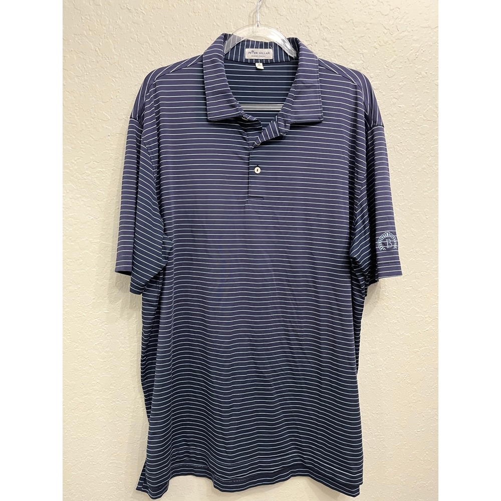 Peter Millar Summer Comfort Golf Polo XL Navy Blue Stripe Performance Stretch